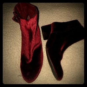 Red velvet ankle booties